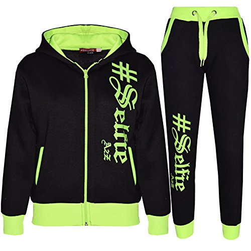 A2Z 4 Kids #SELFIE Schwarz & Neon Grün Trainingsanzug Hoodie - T.S Selfie 002 Black Neon Green.11-1 von A2Z 4 Kids