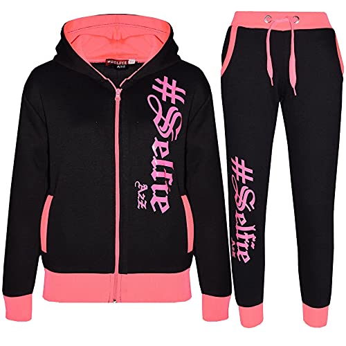 A2Z 4 Kids #Selfie Schwarz & Neon Rosa Trainingsanzug Hoodie - T.S Selfie 002 Black Neon Pink.7-8 von A2Z 4 Kids