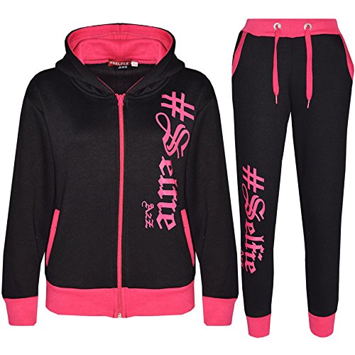 A2Z 4 Kids #Selfie Schwarz & Rosa Trainingsanzug Hoodie - T.S Selfie 002 Black Pink.7-8 von A2Z 4 Kids