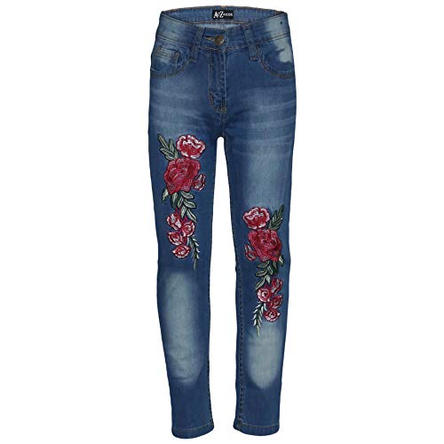 A2Z 4 Kids Kinder Mädchen Dünn Jeans Designer Rosen Gestickt Denim - Girls Jeans JN26 Mid Blue 9-10 von A2Z 4 Kids