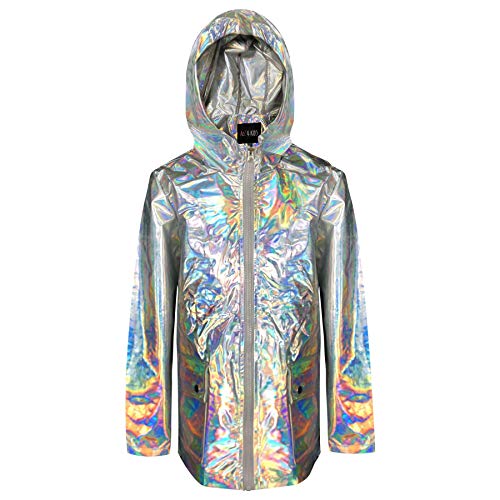 A2Z 4 Kids® Mädchen Holographische Schillernden Glänzend Silber Regenmantel - Raincoat Shiny Foil Silver 10-11 von A2Z 4 Kids