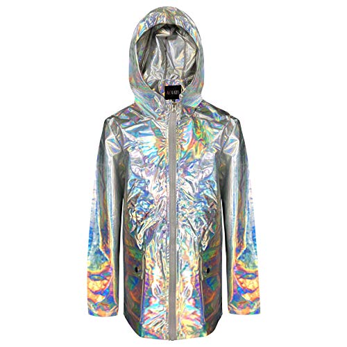 A2Z 4 Kids® Mädchen Holographische Schillernden Glänzend Silber Regenmantel - Raincoat Shiny Foil Silver 14-15 von A2Z 4 Kids