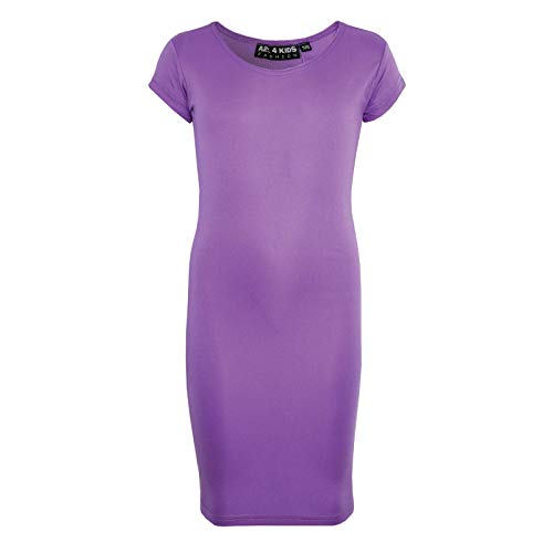 A2Z 4 Kids® Mädchen Midi Kleid Kinder Einfach Farbe Bodycon - New Midi Dress Lilac 9-10 von A2Z 4 Kids