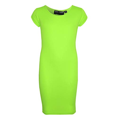 A2Z 4 Kids® Mädchen Midi Kleid Kinder Einfach Farbe Bodycon - New Midi Dress Neon Green 13 von A2Z 4 Kids