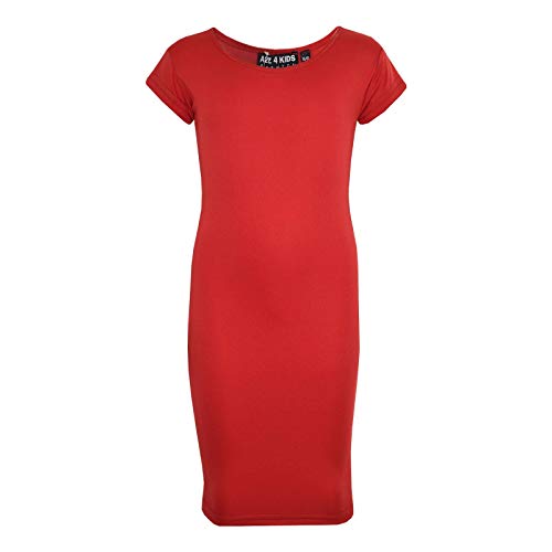 A2Z 4 Kids® Mädchen Midi Kleid Kinder Einfach Farbe Bodycon - New Midi Dress Red 11-2 von A2Z 4 Kids