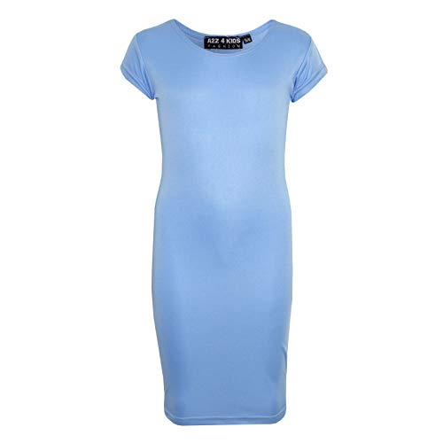 A2Z 4 Kids® Mädchen Midi Kleid Kinder Einfach Farbe Bodycon - New Midi Dress Sky Blue 13 von A2Z 4 Kids