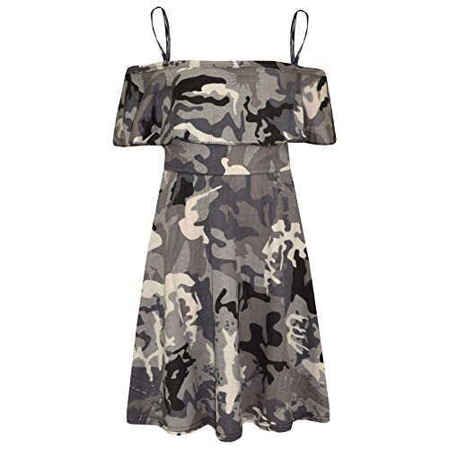 A2Z 4 Kids® Mädchen Skater Kleid Kinder Deigner's Einfach Farbe - Plain Off Shoulder Camo Charcoal 13 von A2Z 4 Kids