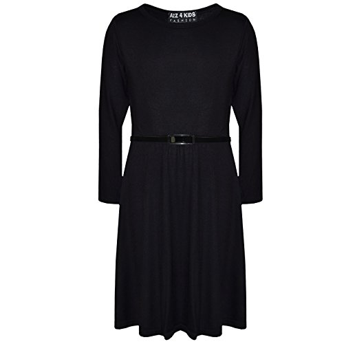 A2Z 4 Kids Mädchen Skaterkleid Party Mode Kleider Mit Gratis Gürtel - 3/4 Skater Black 11-12 von A2Z 4 Kids