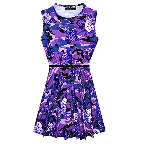 A2Z 4 Kids® Mädchen Skater Kleid Kinder - Skater Dress Camo Floral Purple 7-8 von A2Z 4 Kids