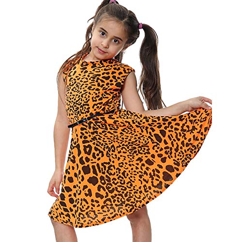 A2Z 4 Kids® Mädchen-Skaterkleid, Partykleider für Kinder mit Gürtel, Alter 7, 8, 9, 10, 11, 12, 13 Jahre, Leopard Neon Orange, 9-10 Jahre von A2Z 4 Kids