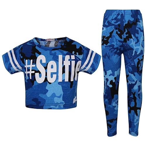 A2Z 4 Kids® Mädchen Top Kids Designer Camouflage Print Trendy Crop Top & Fashion Leggings Set New Age 7 8 9 10 11 12 13 Jahre Gr. 11-12 Jahre, #Selfie Blue von A2Z 4 Kids