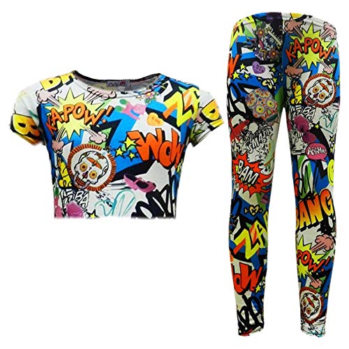 A2Z 4 Kids® Mädchen Top Kinder Designer Comic Graffiti & Bang Aufdruck - Comic Book Crop Legging Set._7-8 von A2Z 4 Kids