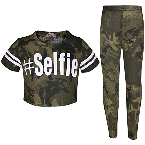 A2Z 4 Kids® Mädchen Top Kinder Designers Tarnung - Camo Selfie Crop & Legg Green 7-8 von A2Z 4 Kids