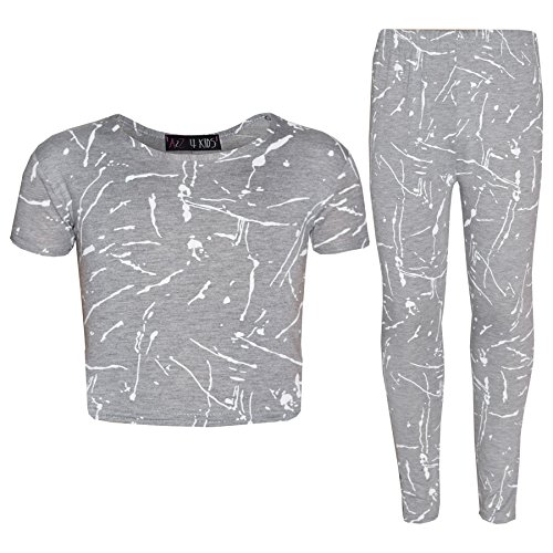 A2Z 4 Kids® Mädchen Top Kinder Splash Aufdruck - Splash Crop Legging Grey 11-12 von A2Z 4 Kids