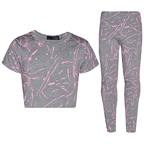 A2Z 4 Kids® Mädchen Top Kinder Splash Aufdruck - Splash Crop & Legging Grey & Pink 5-6 von A2Z 4 Kids