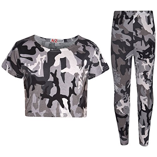 A2Z 4 Kids® Mädchen Top & Legging Kinder Designers Tarnung Aufdrucken Camo Crop Legging Charcoal 11-12 von A2Z 4 Kids