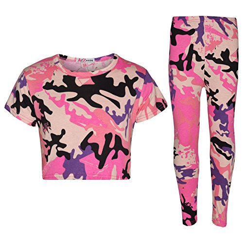 A2Z 4 Kids® Mädchen Top & Legging Kinder Designers Tarnung Aufdrucken Camo Crop & Legging Baby Pink 7-8 von A2Z 4 Kids