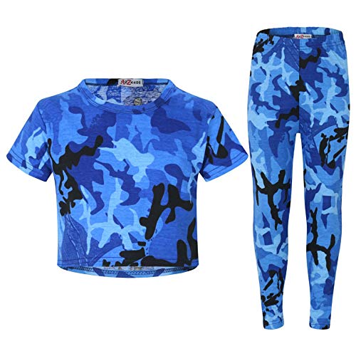 A2Z 4 Kids® Mädchen Top & Legging Kinder Designers Tarnung Aufdrucken Camo Crop & Legging Blue 9-10 von A2Z 4 Kids