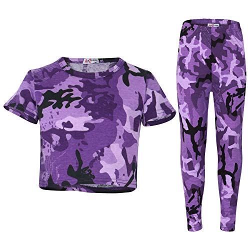 A2Z 4 Kids® Mädchen Top & Legging Kinder Designers Tarnung Aufdrucken Camo Crop & Legging Purple 13 von A2Z 4 Kids