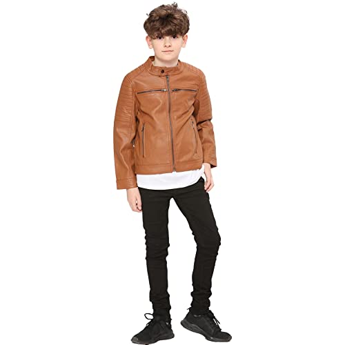 A2Z 4 Kids Motorrad Biker Jacke PU Leder Jacke Reißverschluss Stilvolle - Jacket JK32 Light Brown 11-12 von A2Z 4 Kids