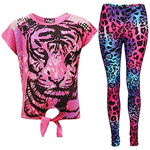 A2Z 4 Kids® New Girls Tigergesicht Aufdruck T Shirt & Leopard Leggings Set - Rosa, 11-12 Jahre von A2Z 4 Kids