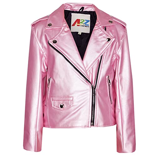 A2Z 4 Kids® PU Leder Jacke Dicker Kragen Biker Reißverschluss Mantel Wasserdichte - PU Leather Jacket 460 Baby Pink 11-12 von A2Z 4 Kids