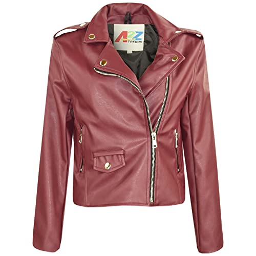 A2Z 4 Kids Pu Lederjacke Dicker Kragen Biker-Reißverschluss Mantel Wasserdichte - PU Leather Jacket 460 Wine 7-8. von A2Z 4 Kids