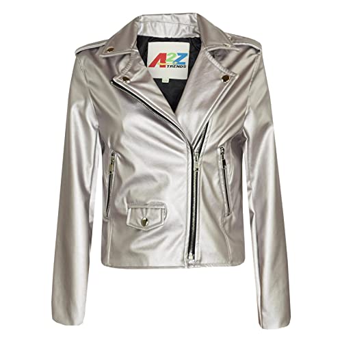 A2Z 4 Kids® PU Leder Jacke Dicker Kragen Biker Reißverschluss Mantel Wasserdichte - PU Leather Jacket 460 Silver 9-10. von A2Z 4 Kids