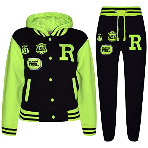 A2Z 4 Kids® Unisex Kinder Mädchen Jungen Mit kapuze Baseball Trainingsanzug - B.B Tracksuit Black Neon Green 9-10 von A2Z 4 Kids