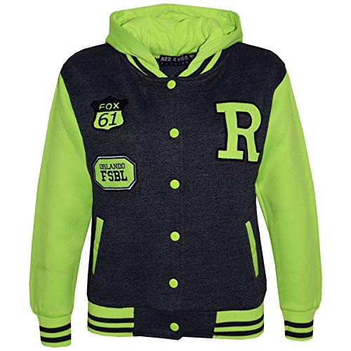 a2z4kids B.B Kapuzen R Mode NYC/Fuchs Jacke Varsity Baseball - B.B Charcoal Neon Green 9-10 von A2Z 4 Kids