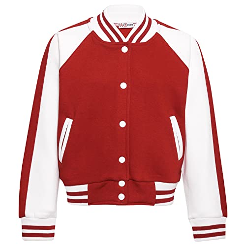 A2Z 4 Kids Baseball Kontrast Jacke Varsity Stilvoll Mantel B.B Stehkragen Lange Ärmel - B.B Plain Jacket 002 Red 13 von A2Z 4 Kids