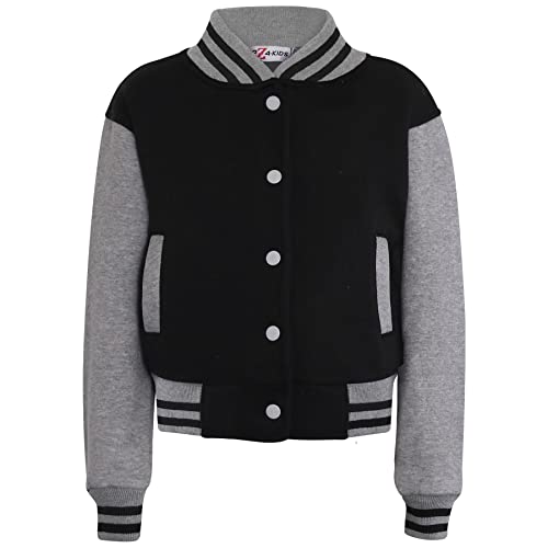 A2Z 4 Kids Baseball Kontrast Jacke Varsity Stilvoll Mantel B.B Stehkragen Lange Ärmel - B.B Plain Jacket Black & Grey 11-12 von A2Z 4 Kids