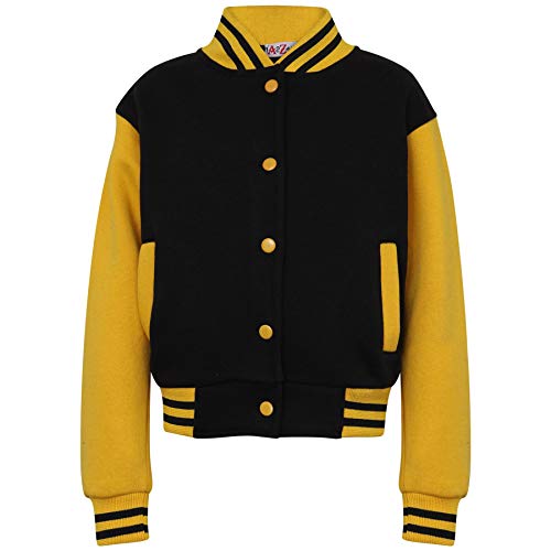 A2Z 4 Kids Baseball Kontrast Jacke Varsity Stilvoll Mantel B.B Stehkragen Lange Ärmel - B.B Plain Jacket Black & Yellow 7-8 von A2Z 4 Kids