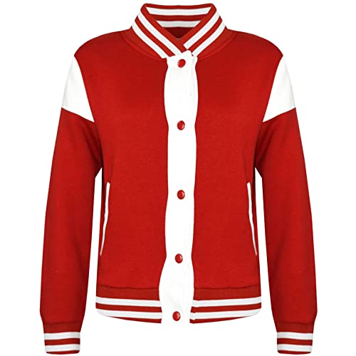 A2Z 4 Kids Baseball Kontrast Jacke Varsity Stilvoll Mantel B.B Stehkragen Lange Ärmel - B.B Plain Jacket 001 Red 11-12. von A2Z 4 Kids