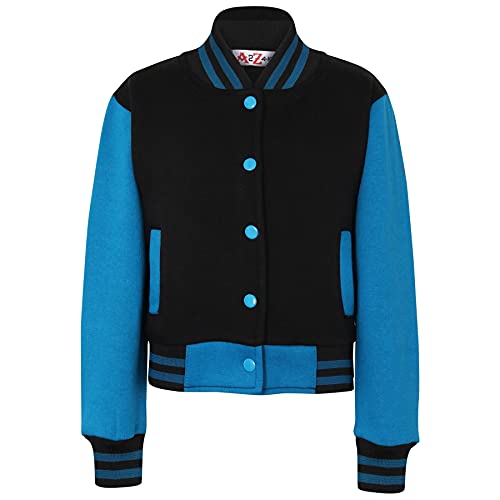 A2Z 4 Kids Baseball Kontrast Jacke Varsity Stilvoll Mantel B.B Stehkragen Lange Ärmel - B.B Plain Jacket Black & Blue 11-12 von A2Z 4 Kids