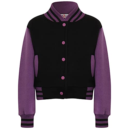 A2Z 4 Kids Baseball Kontrast Jacke Varsity Stilvoll Mantel B.B Stehkragen Lange Ärmel - B.B Plain Jacket Black & Lilac 11-12 von A2Z 4 Kids