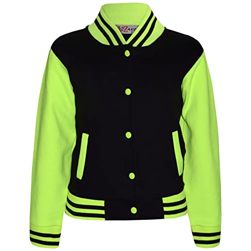 A2Z 4 Kids Baseball Kontrast Jacke Varsity Stilvoll Mantel B.B Stehkragen Lange Ärmel - B.B Plain Jacket Black & N.Green 7-8 von A2Z 4 Kids