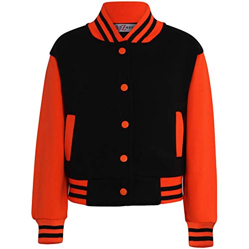 A2Z 4 Kids Baseball Kontrast Jacke Varsity Stilvoll Mantel B.B Stehkragen Lange Ärmel - B.B Plain Jacket Black & N.Orange 11-12 von A2Z 4 Kids