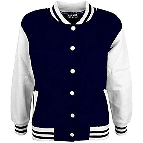 A2Z 4 Kids Baseball Kontrast Jacke Varsity Stilvoll Mantel B.B Stehkragen Lange Ärmel - B.B Plain Jacket Navy 11-12 von A2Z 4 Kids