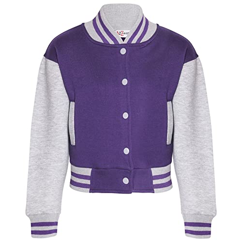 A2Z 4 Kids Baseball Kontrast Jacke Varsity Stilvoll Mantel B.B Stehkragen Lange Ärmel - B.B Plain Jacket Purple Grey 11-12 von A2Z 4 Kids