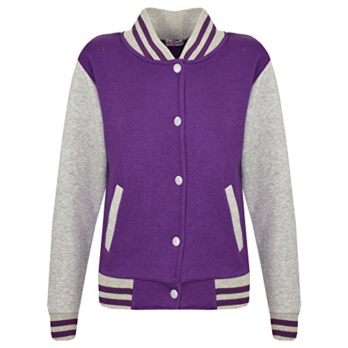 A2Z 4 Kids Baseball Kontrast Jacke Varsity Stilvoll Mantel B.B Stehkragen Lange Ärmel - B.B Plain Jacket Purple Grey 13 von A2Z 4 Kids