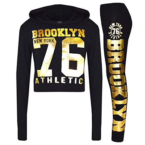 A2Z 4 Kids Brooklyn 76 Athletic Gold Drucken Abgeschnitten Mit Kapuze - Brklyn Hooded Crop Set Black Gold.9-1 von A2Z 4 Kids