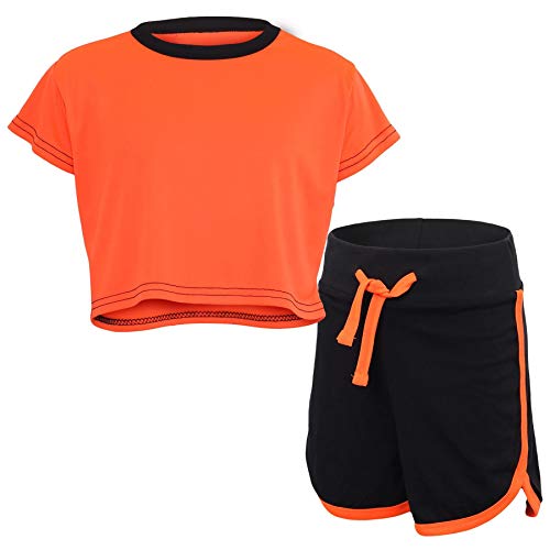 A2Z 4 Kids Mädchen Crop Top Shorts Set Kontrast Farbe - Crop Shorts 531 Neon Orange 11-12 von A2Z 4 Kids