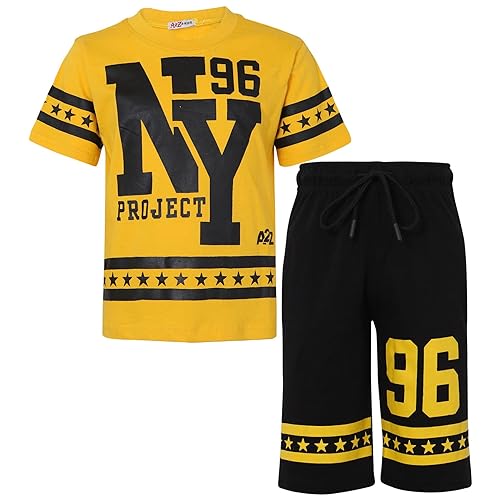 A2Z 4 Kids Jongens Meisjes T-shirt Korte Set - NY Shorts Set Yellow 11-12 von A2Z 4 Kids