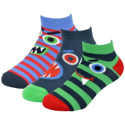 A2Z 4 Kids Jungen Bambus Socken Monster Gesicht Gaming Surf - Socks AZ927 Monster Stripe 3 Pack 7-10 von A2Z 4 Kids