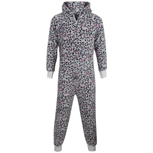 A2Z 4 Kids Jungen Mädchen Vlies Strampelanzug Eins Stück Kapuzen Animal Super Weich - E.Soft Leopard Pink Grey 11-12 von A2Z 4 Kids