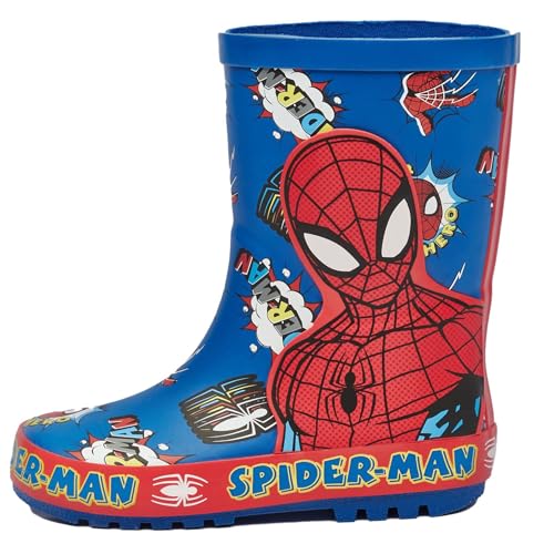 A2Z 4 Kids Jungen Regen Stiefel Anti-Rutsch Gummi Wellies Galoschen Mit Farbenfroh Spiderman - Wellies Spiderman 13 UK Ch von A2Z 4 Kids
