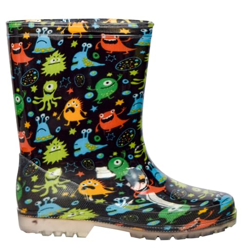 A2Z 4 Kids Jungen Regenstiefel rutschfest wasserdicht PVC Kinder Gummistiefel Schneeschuhe Galoshes Monstar Design Leichte Gummistiefel Alltag Perfekte Outdoor Abenteuer, Schwarz , 23 EU von A2Z 4 Kids