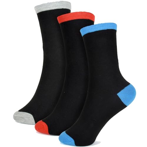 A2Z 4 Kids Jungen Stilvoll Kontrast Ferse & Zehe Socken Vibrant Farben Premium Qualität 3 Pack Komfortabel Wert Set - Socks AZ123 Black A 3 Pack 11-14 von A2Z 4 Kids