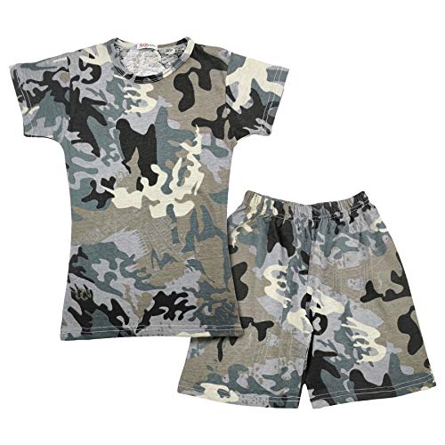 A2Z 4 Kids Jungen T-Shirt Oberteil Shorts Set Camouflage Kontrast Panel Kurze - Shorts Set 486 Camo Charcoal 5-6 von A2Z 4 Kids